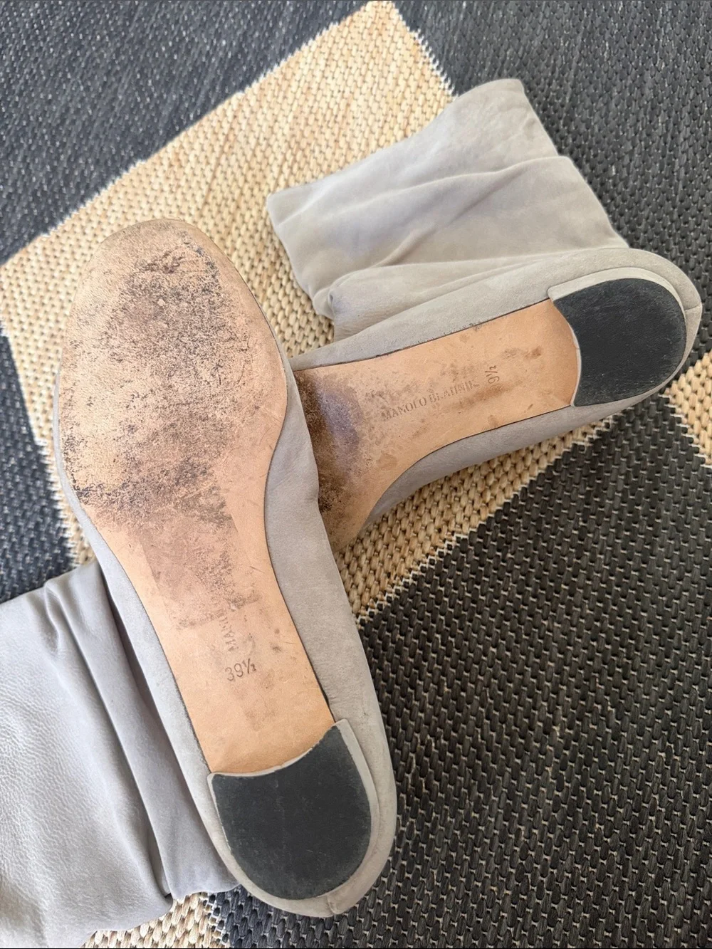 Manolo Blahnik Light Gray Suede Slouch Ankle Boots